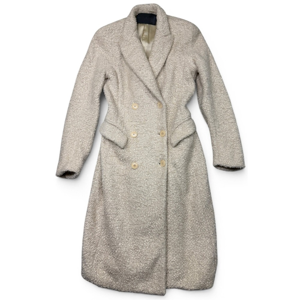 Donna Karan Collection Boucle Coat Womens US 8 Cream Cashmere Silk Lined USA